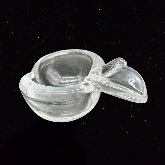 VTG Vannes Apple Peach Clear Heavy Art Glass Ashtray Trinket Dish France Bowl 5” - Picture 8 of 10